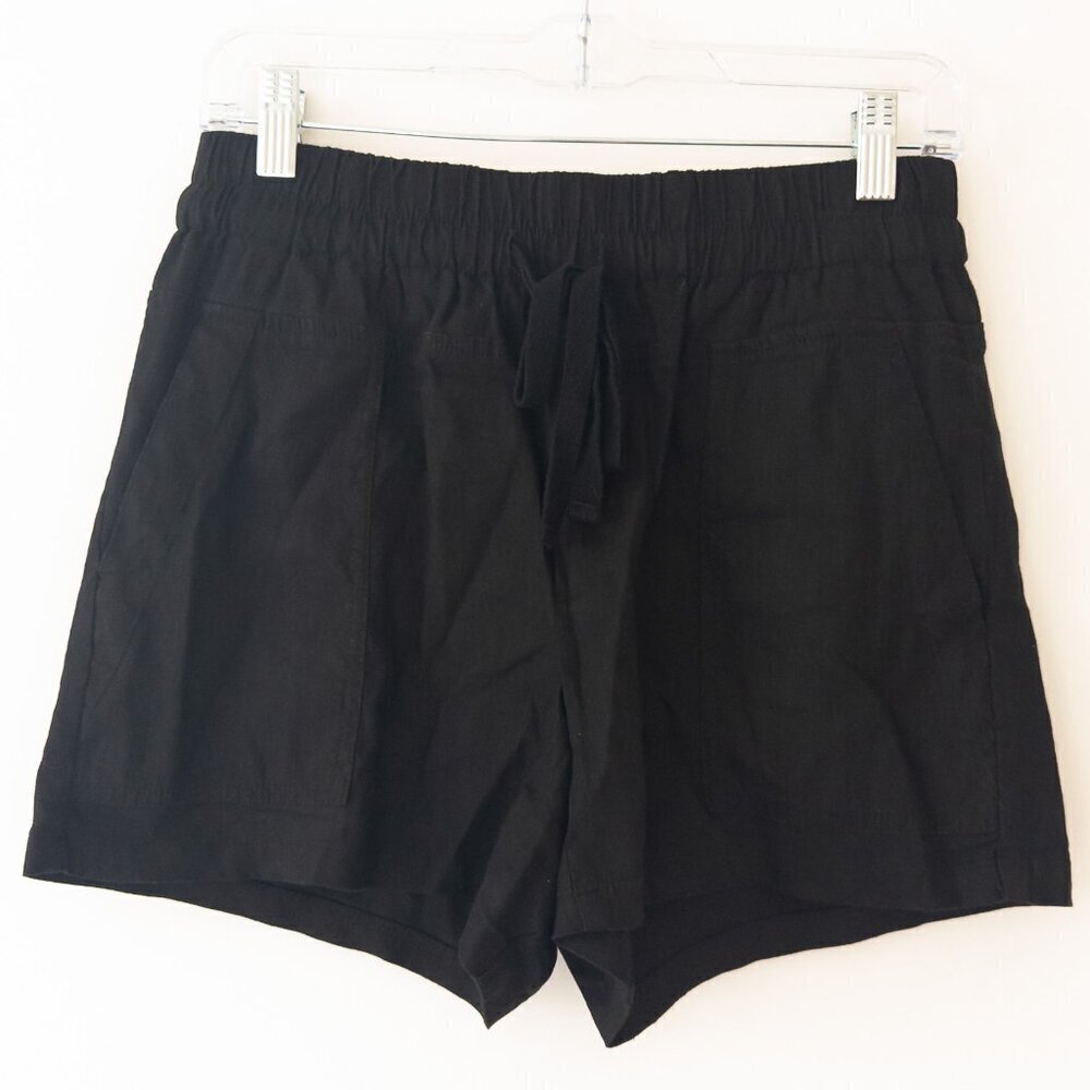 KUT Pull On Linen Blend Cargo Shorts in Black, Size Small
